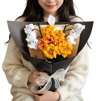 Bouquet de fleurs en fil de laine au crochet pour Halloween, motif petit fantôme effrayant, styles festifs et horrifiants, ambiance ludique parfaite, pour l'exportation