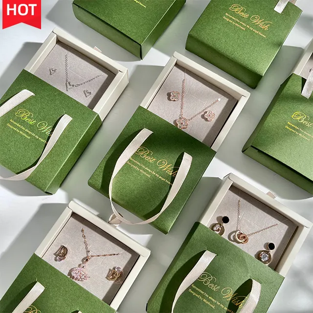 Wholesale Paper Box Custom Logo Earring Ring Bracelet Necklace Packaging Box With Handle Drawer Jewelry Boxes