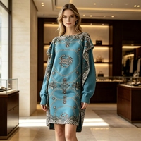 Zacht strandjurk set voor dames, 2-delig los zwempak omslagjurk en sjaal, elegante kettingprint kaftan resort kleding