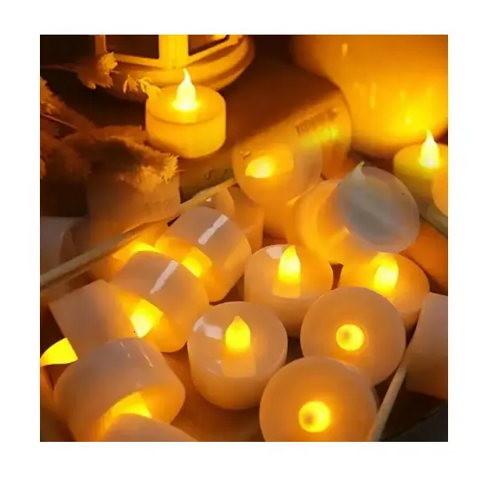 Nordic set of 24 3d real flame D1.4 H1.4 ivory battery operated flickering flameless led tealight flicker tea
