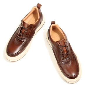 Horsehide Sneakers Lace Up <b>Cushioned</b> Chunky Shoes For Youth Brown - Product Image 2
