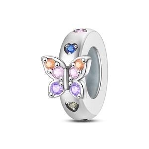 A white brass pendant with beads, crystals, and inlaid butterfly, heart, and <b>infinity</b> symbols, suitable for <b>bracelets</b> and other - Product Image 2