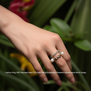แหวนแฟชั่น สแตนเลสสตีล 316L ชุบทอง PVD ทนทาน ปรับขนาดได้ ดีไซน์ประดับมุก - Product Image 3