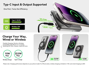 Banque d'alimentation sans fil magnétique 3 en 1 20W 15W avec support pliable 10000mAh avec câble - Product Image 6