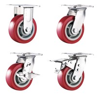 Roulettes pivotantes robustes rouges de 6 pouces (150 mm) en polyuréthane PU pour chariot de supermarché, double roulement à billes - Offre Spéciale
