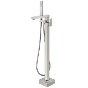 Floor Mount Bathtub Faucet Freestanding Tub Filler Brushed Nickel Standing Shower Faucets with Handheld Shower Swivel Spout