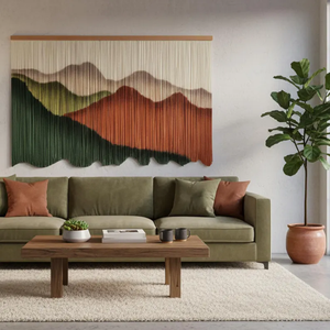 Modern Fiber Art Macrame <strong>Wall</strong> Hanging: <strong>Large</strong> Yarn Tapestry Eclectic Boho <strong>Wall</strong> <strong>Decor</strong> for Your Living Room Bedroom Dining Entryway - Product Image 1