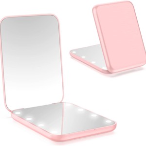 Handheld Ultra-thin Double-sided <b>LED</b> <b>Makeup</b> <b>Mirror</b> with Toggle Switch 8 <b>LED</b> Lights 2X Magnification Folding Design - Product Image 6