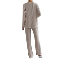 Ensemble de pyjama respirant en polyester pour femme, collection été 2026, deux pièces en maille côtelée, col en V, coupe ample, grandes tailles, lingerie féminine