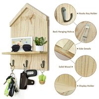 Porte-clés mural en forme de maison en bois, étagère murale pour clés, crochets décoratifs pour l'entrée de la maison