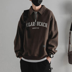 Sweat-shirt en coton solide pour hommes, col ras du cou à fermeture éclair, vêtements personnalisés de haute qualité, vente en gros - Product Image 1