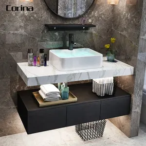 Corina-lavabo acrílico de superficie sólida para baño, montaje en pared, con armario