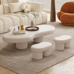 Table basse décorative en bois massif de style européen moderne de haute qualité, en forme de nuage blanc, amovible, faite à la main, pour salon - Product Image 5