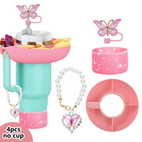 Custom 4 Pcs Pink Tumbler Accessories Set Snack Ring and Butterfly <strong>Charm</strong> Kit for Stanley Cup (No Cup) Fit American Market