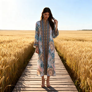 Abaya de luxe personnalisée avec strass thermocollants en polyester, design élégant et tissu de haute qualité pour femmes musulmanes - Product Image 2