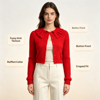 Pull tricoté décontracté à manches longues Lolly Undefined, col à volants personnalisé, couleur rouge chaud de haute qualité, OEM & ODM, pour l'hiver