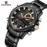 Montre analogique-numérique NAVIFORCE 9257 en acier inoxydable, fabrication chinoise, mode, étanche, montres en alliage, montre-bracelet électronique pour homme