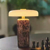 Lampe de table moderne PJX en marbre, style nordique, à intensité variable tactile, sans fil, rechargeable, avec abat-jour en forme de dôme, pour chambre, bureau, salon