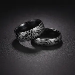 Anillo masculino de acero titanio Black Zebra Pattern Grain Titanium Pair Ring 6/8mm Sphere Ring for men