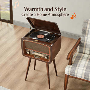 Sistema de Tocadiscos de Estilo Vintage Directo de Fábrica, Reproductor de Audio Inalámbrico Todo en Uno con Patas de Madera para Dormitorio o Estudio - Product Image 3