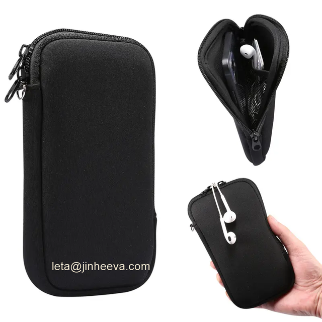 Custom Universal Soft Shockproof Metallic Color Neoprene Smartphone Sleeve with Zipper Mobile Phone Earbud Pouch case Bag