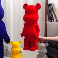 Grande Statue d'Ours en Résine Floquée 80cm Faite à la Main Peinte à la Main Texture Velours de Luxe Style Bearbrick Décoration Moderne Maison Art Jouet