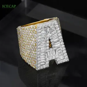 Custom Moissanite ring men hiphop letters full diamond 925 silver ring 2 tone fashion men ring