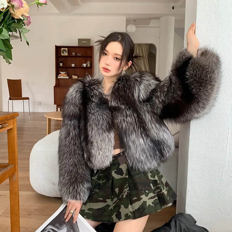 Faux Rex Rabbit Fur Short Trendy Color Matching Fur Korean Version Women's Collar Jacket Coats For Women