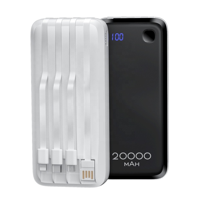 Konfulon Build in Cable  Power Bank 20000mAh Fast Charging Power Bank Built-in 4 Cables Portable Power Bank for Smart Phone