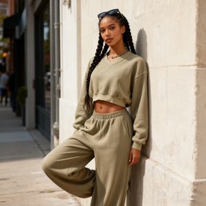 Sudadera con Capucha Corta de Algodón Grueso Informal de Talla Grande para Mujer, Diseño TKAN435D, Logotipo en Blanco, Cuello en V, Estilo Vintage Lavado Ácido, Abrigada - Product Image 1