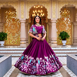 Designer Royal Wine Printed Lehenga Choli with Embroidered <b>Jacket</b> Set | Festive Wear Traditional Navratri & <b>Wedding</b> Garba Chan - Product Image 5