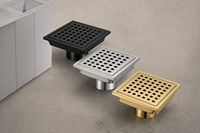 Siphon de sol rectangulaire anti-cheveux en SUS304 brossé, 150x150mm (6 pouces), moderne, facile à nettoyer, pour hôtels et salles de bain, direct usine
