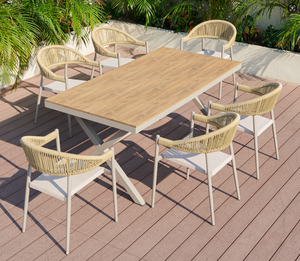 Table en plastique imitation <span class=keywords><strong>bois</strong></span> durable pour l'extérieur, chaise en rotin pour restaurant, <span class=keywords><strong>jardin</strong></span>, cour, mobilier d'hôtel moderne pour <span class=keywords><strong>6</strong></span> à 10 <span class=keywords><strong>personnes</strong></span> - Product Image 5
