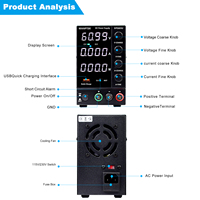 WANPTEK 60V 5A BANC DC ALIMENTATION RÉGLABLE, ALIMENTATION CC, RÉPARATION, LABORATOIRE, CONCEPTION, ÉCOLES, TEST, ÉLECTROPLAQUE, CHARGE, DPS605U