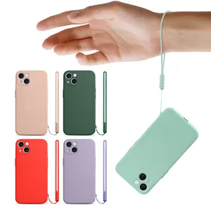 Capa de silicone para celular com alça de pulso para iPhone 15 14 13 12 pro max Capa de silicone para smartphone com amortecedor para iPhone 15