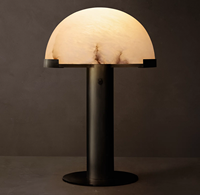 Lampe de table en albâtre naturel en forme de champignon, base en laiton antique brossé, LED dimmable, lampe de chevet/bureau, E26, écologique, flexible