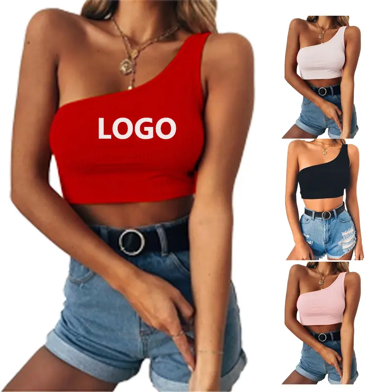 CV13 custom logo blank ladies sloping backless sweater knit wholesale plain crop women off shoulder tank top for summer