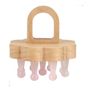 Herramienta de Masaje Gua Sha de Madera Mushang con Piedra de Jade, Peine de Acupresión, Masajeador de Cuero Cabelludo con Dientes, Certificado CE, Logotipo Personalizado - Product Image 5