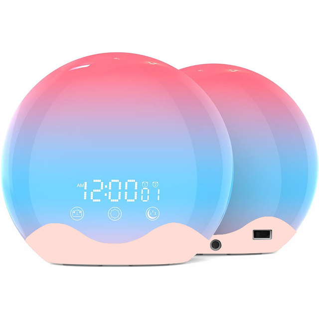 Smart Wake-up Alarm Clock Simulate Sunrise and Sunset With Colorful Ambient Light and White Noise Creative Bedside Lamp