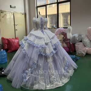 Robe de Quinceañera à manches longues, col montant, fleurs, pour Sweet 15, Vestidos de 15 Anos, avec sequins, perles et dentelle, robe de soirée Xs190 - Product Image 3