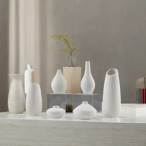 Современный Дизайн Матовая белая фарфоровая ваза Популярная Настольная Ваза для повседневного использования для украшения дома