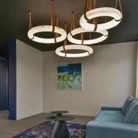 Lustre LED moderne Hullxine en métal doré et albâtre, blanc chaud 3500K, 40cm, avec interrupteur, idéal pour la famille