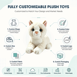 Peluche chaton blanc personnalisée en gros, jouet en peluche doux de qualité supérieure, poupée chat personnalisée pour enfants - Product Image 2