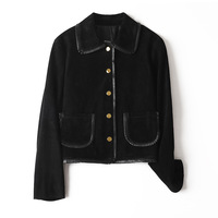 Nouvelle Veste en Cuir Style Rétro Chic 613, Coupe Slim, Boutonnage Simple, Motif Épissé, Élégance Vintage Française, Style Tweed