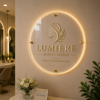 Enseigne murale personnalisée en acrylique rond avec logo rétroéclairé par LED pour salon de beauté, spa, studio
