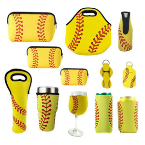 Bolsa de Maquillaje de Neopreno Impermeable y Resistente a los Golpes, con Forma de Concha, Color Amarillo para el Día del Partido, con Costuras Rojas, para Viajes, Cosméticos, Béisbol - Product Image 3