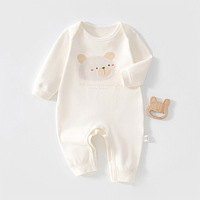 Combinaison Bébé Confortable en Coton à Épaules Dénudées, Imprimé Ours Cartoon, Fermeture à Boutons au Bas du Corps, pour Nouveau-né, Nourrisson et Tout-petit, Idéale pour la Maison