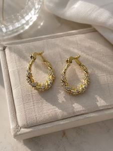 Orecchini a Cerchio Trendy Placcati in Oro 18K con Zirconi, Gioielli da Festa per Donne - Product Image 3