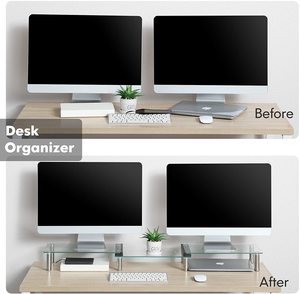 Doppio <span class=keywords><strong>Vetro</strong></span> Monitor Riser Stand Lunghezza Regolabile Schermo Scrivania Riser per PC,TV, Stampante, Del Computer Portatile - Product Image 6
