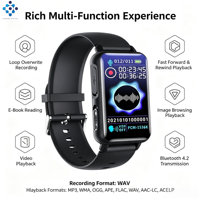 Enregistreur vocal S18 avec écran IPS, lecture vidéo, lecteur MP3 Bluetooth, bracelet pour la musique, le divertissement et les voyages